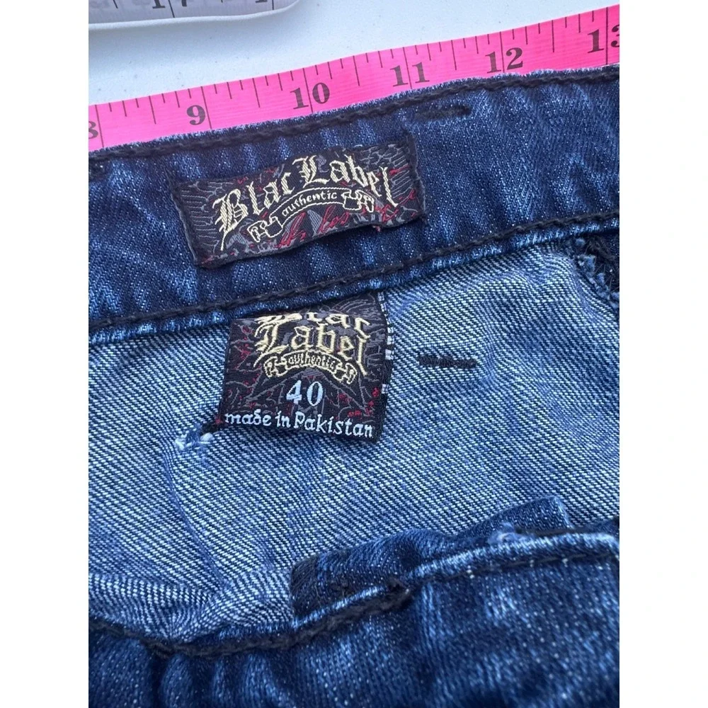 Blac Label Authentic Mens Jeans 40 Dark Wash‎ Distressed Snakeskin Trim Straight